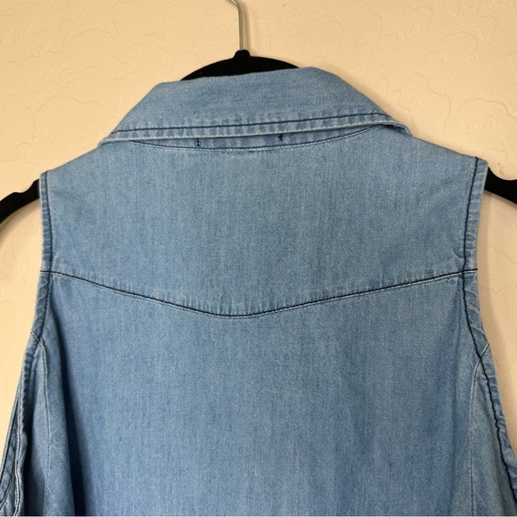 Denim Chambray Cold Shoulder Button Down Shirt, Size small - Picture 10 of 14